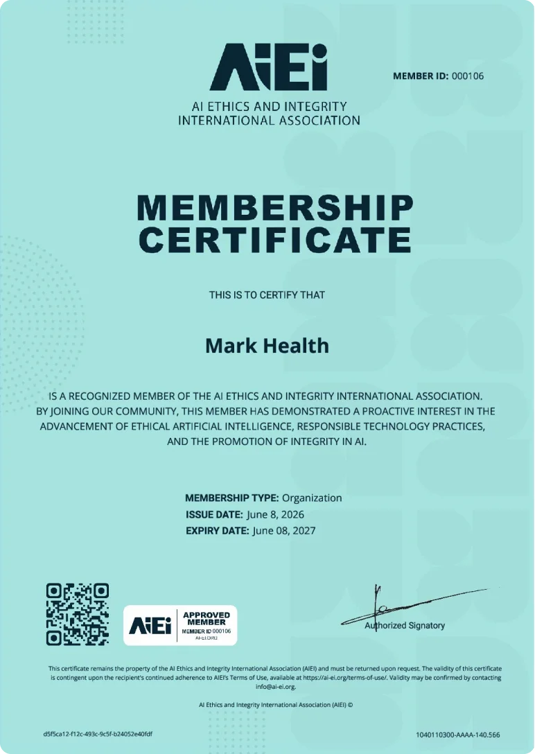 Сертифікат членства в AI Ethics and Integrity International Association, 2026